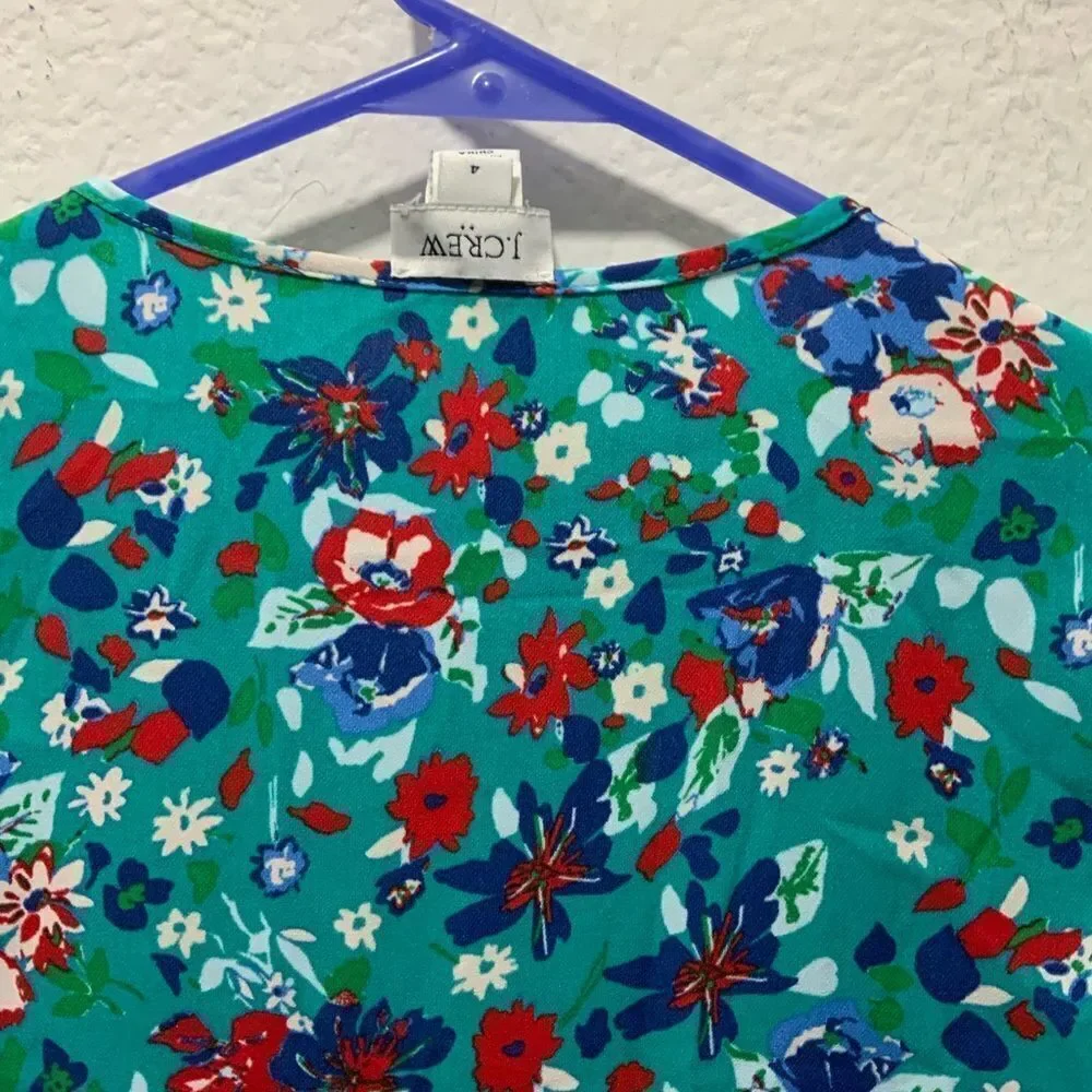 J CREW Teal Green Floral Print Crepe Wrap Dress sz 4